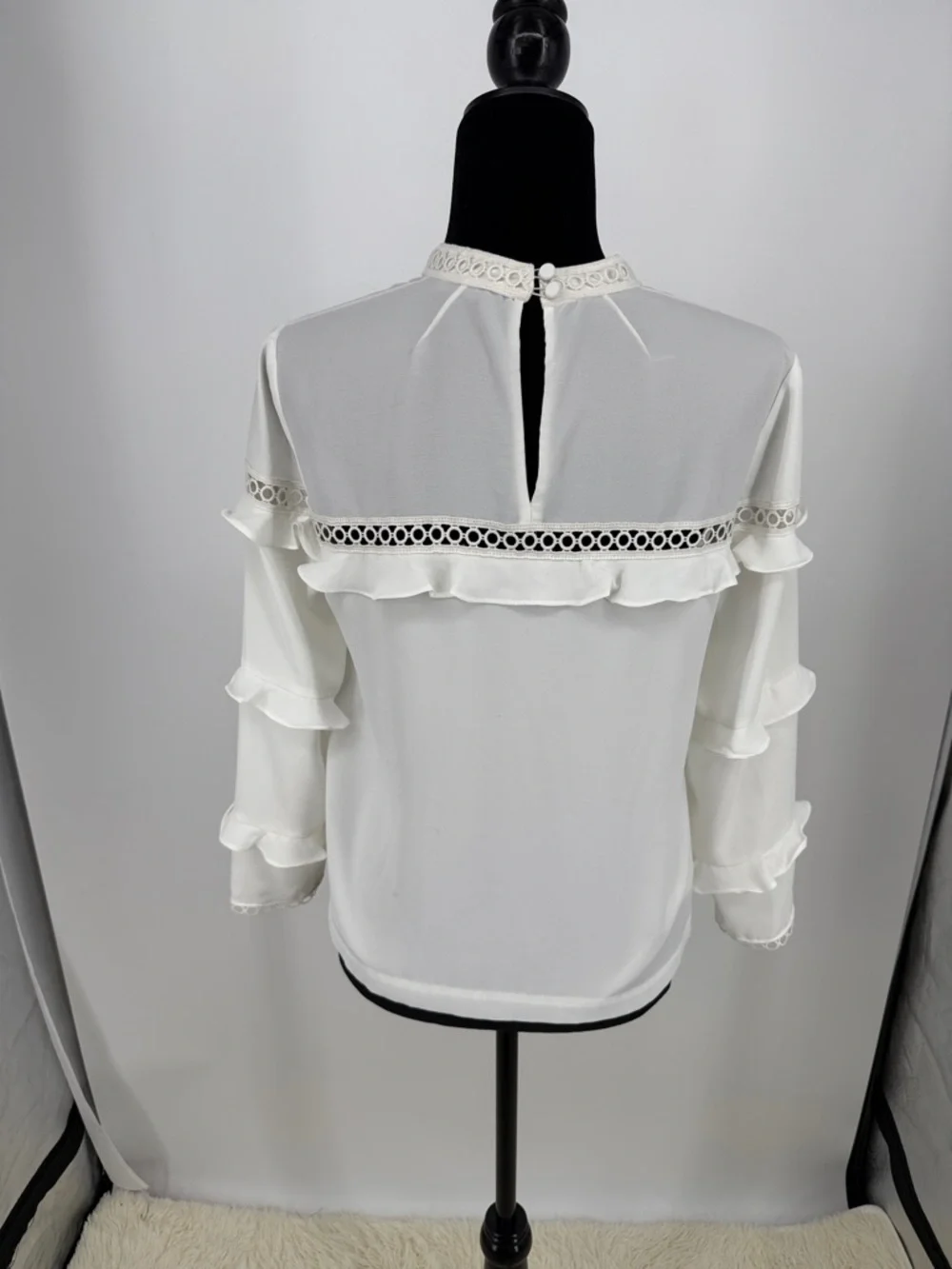 J. Crew Cream Ruffle Lace-Trim Long-Sleeve Blouse size 4